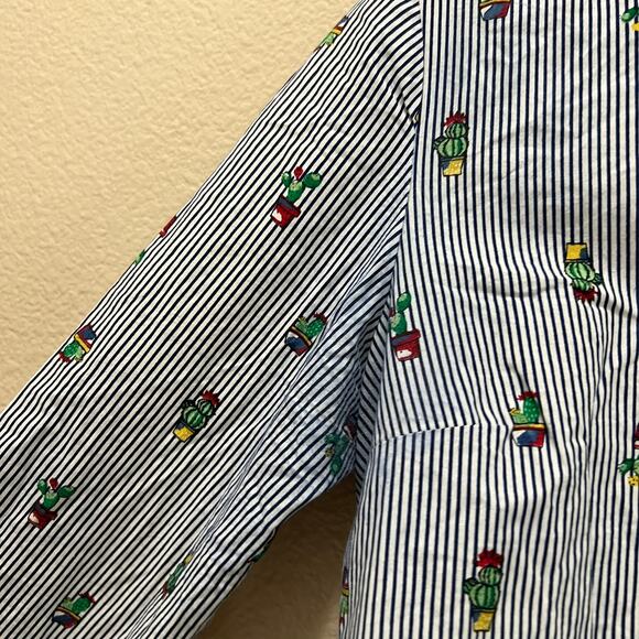 Primark Novelty Cactus Striped Collared Button Up Blouse Shirt Size 6 - Picture 5 of 8